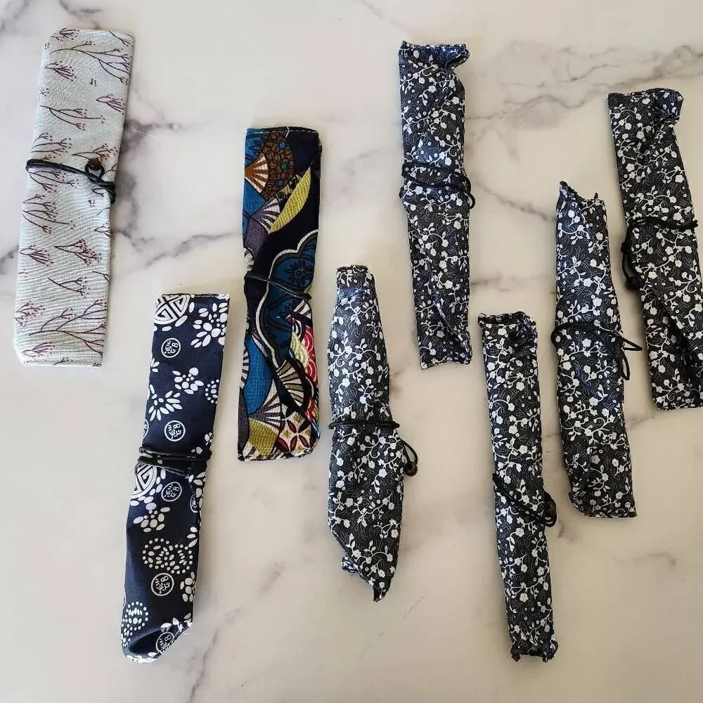 Asian chopstick floral chopstick travel size carry wrap cloth 8 pieces